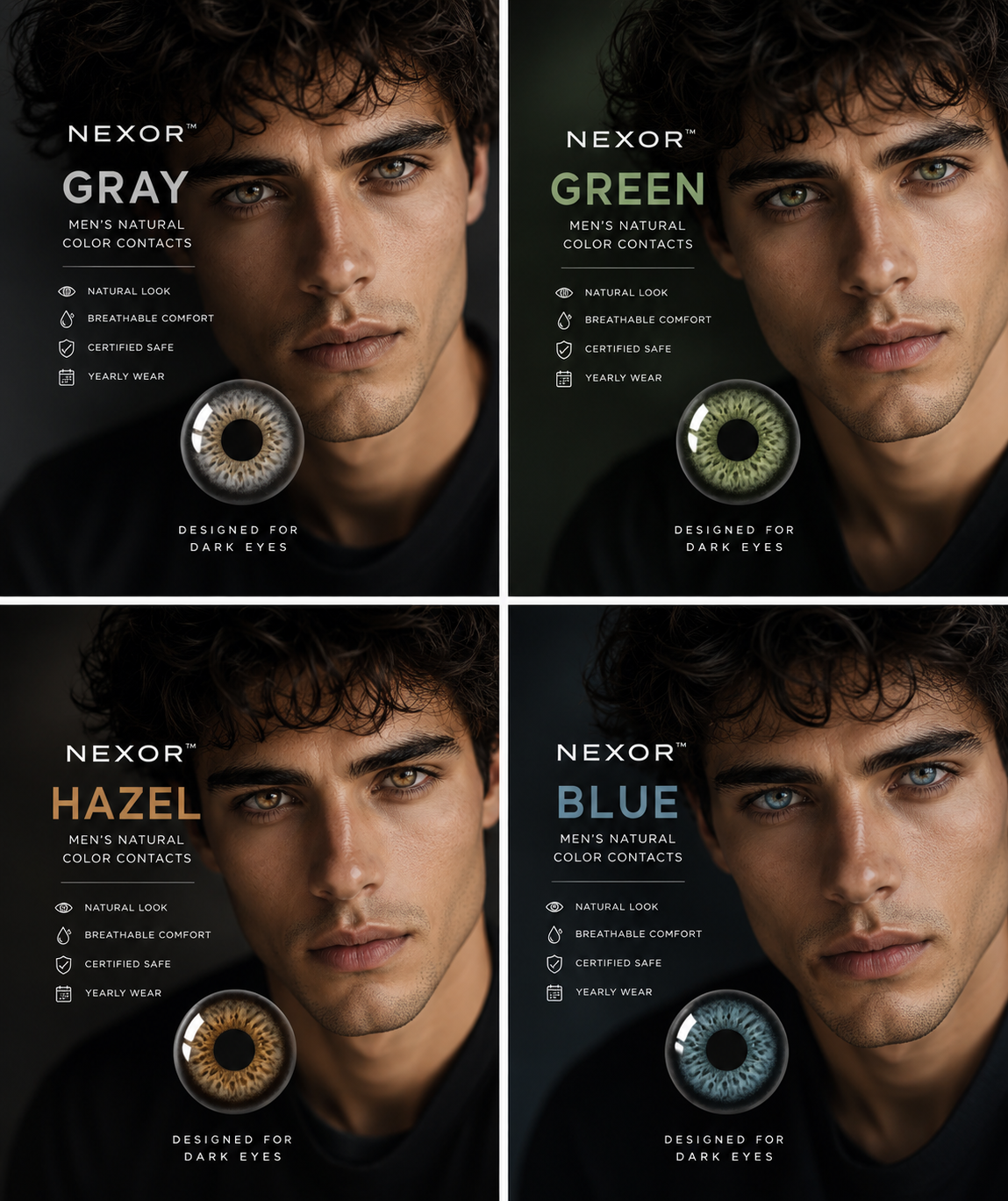 Nexor hidrocor  Men's Natural Color Contacts for dark brown eyes