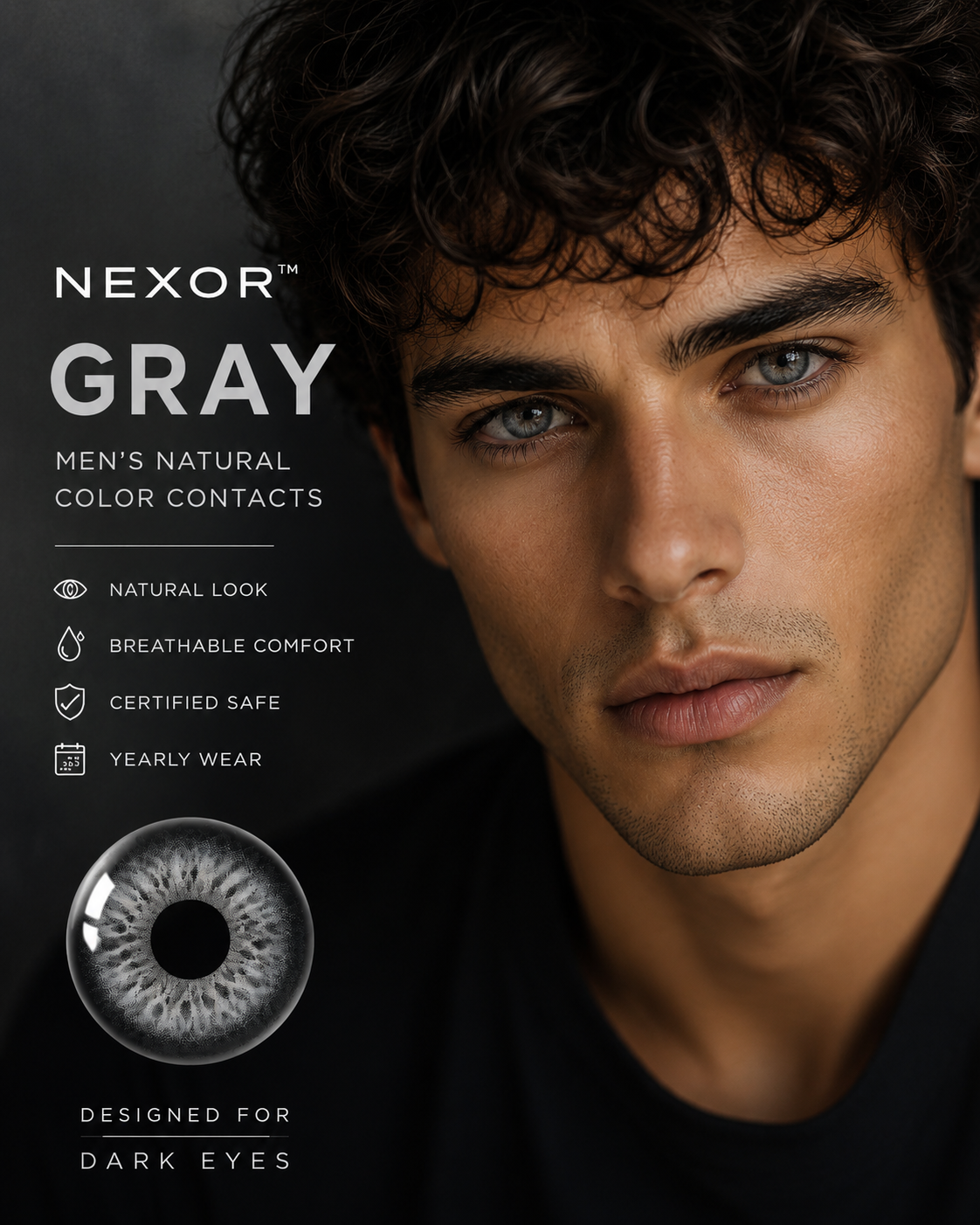 Nexor hidrocor  Men's Natural Color Contacts for dark brown eyes