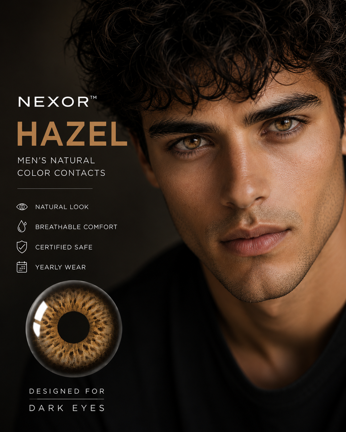 Nexor hidrocor  Men's Natural Color Contacts for dark brown eyes