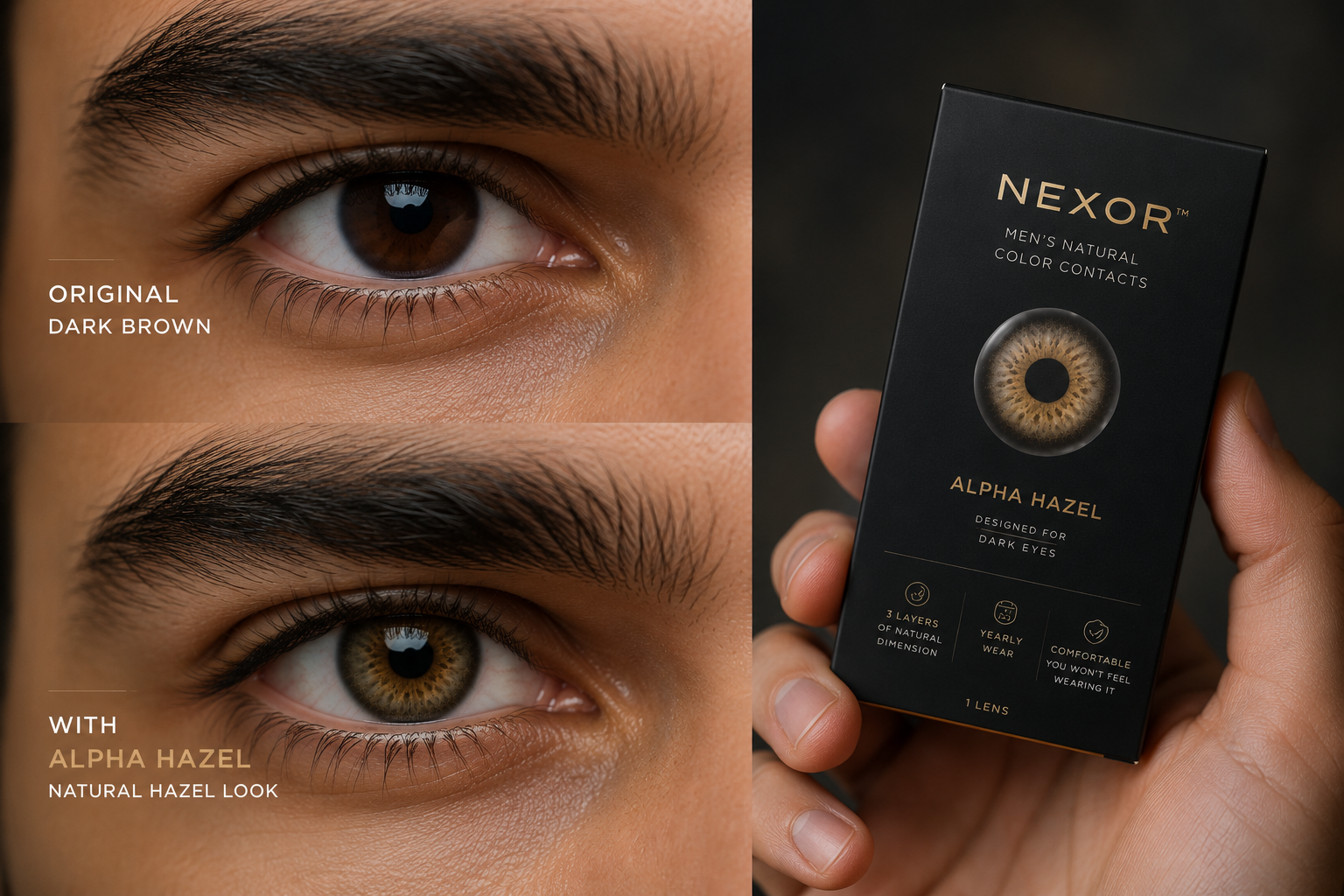 Nexor hidrocor  Men's Natural Color Contacts for dark brown eyes